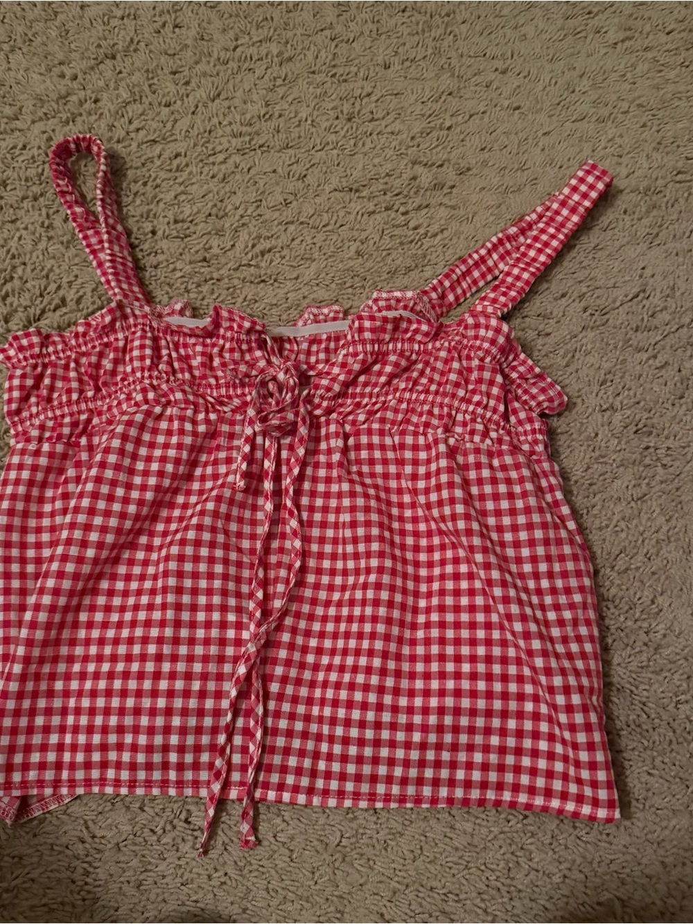 Girls Red Gingham Tie-Front Tank Top